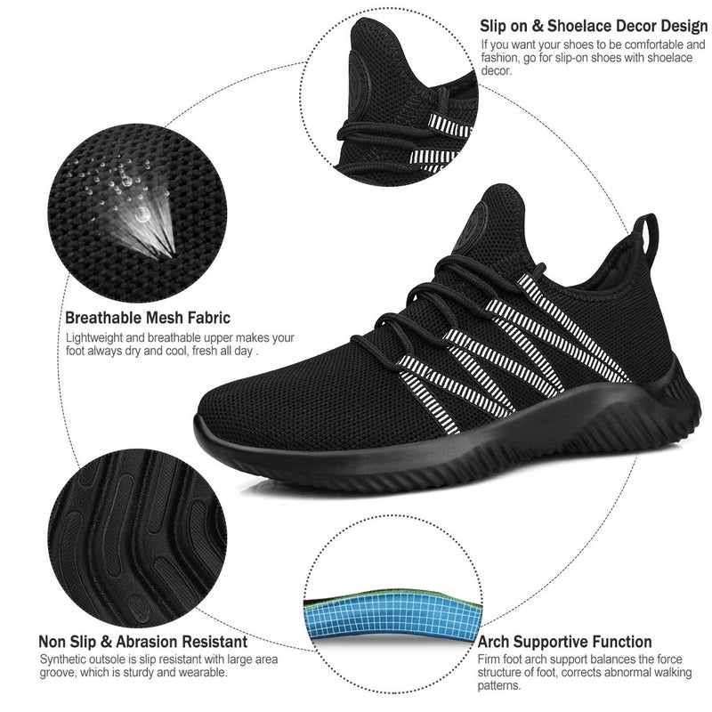 Feethit Womens Slip On Running Shoes Non Slip Walking Shoes Lightweight Gym Workout Shoes Breathable Fashion Sneakers Black Size 9 - Image 2